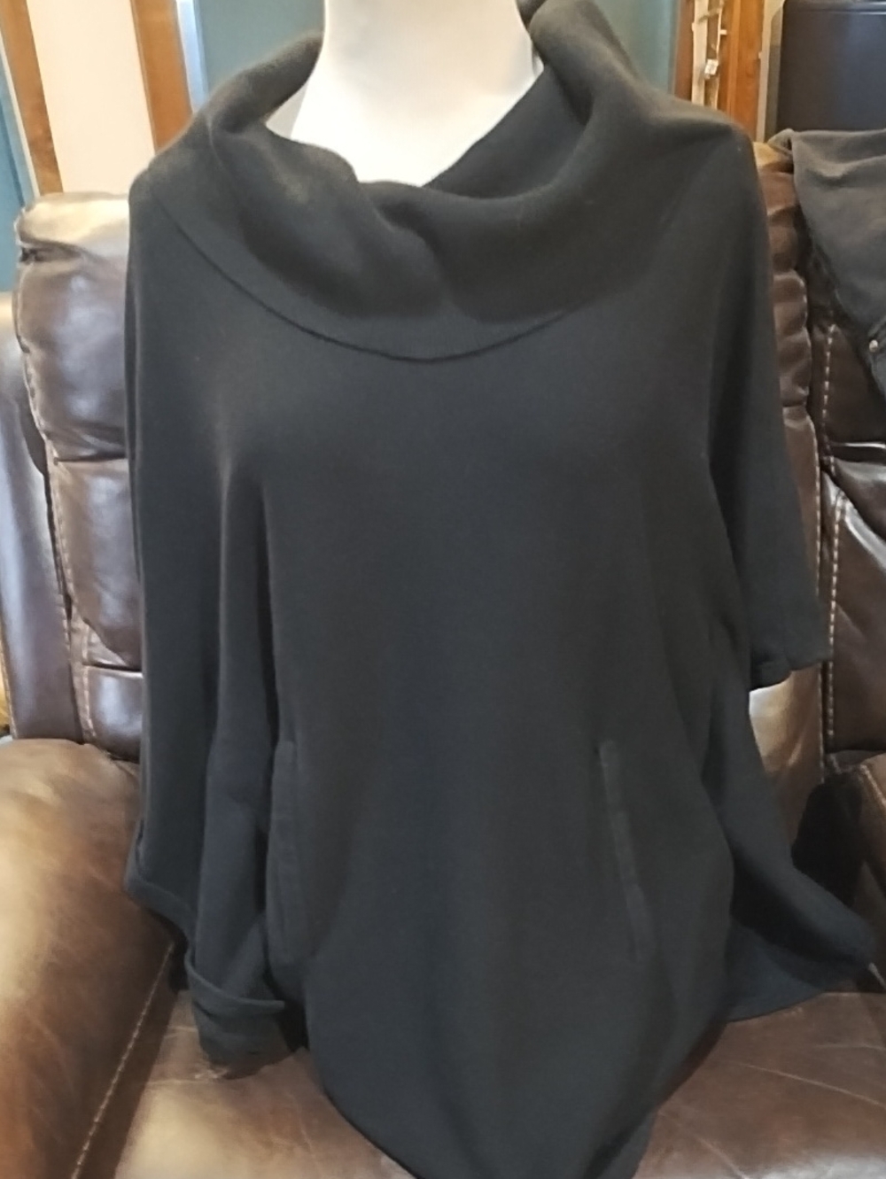 White House Black Market Black Funnel-Neck Poncho Sweater